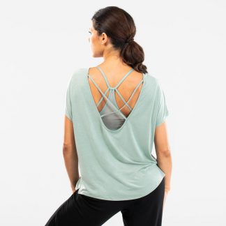Women's loose modern dance t-shirt - light green print